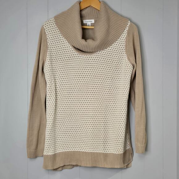 Calvin Klein Womens Sweater Classic Neutral Quite Luxury Textured Knit LS Large - Picture 1 of 6